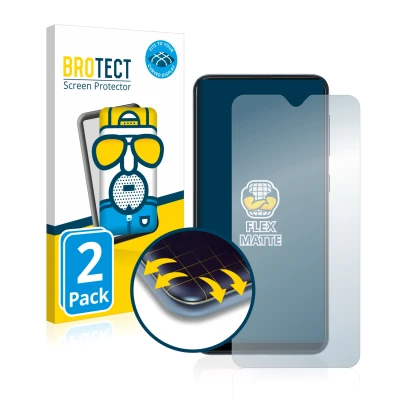 Parte frontal de un envase de producto con el logotipo de la marca BROTECT. Al lado se muestra el dispositivo Samsung Galaxy A