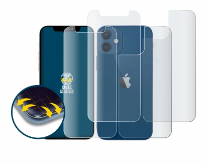 Imagen del dispositivo Apple iPhone 12 mini (Frontal+Trasero) con una amplia variedad de protectores de pantalla.