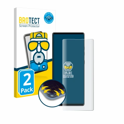 Parte frontal de un envase de producto con el logotipo de la marca BROTECT. Al lado se muestra el dispositivo LG Wing con su p