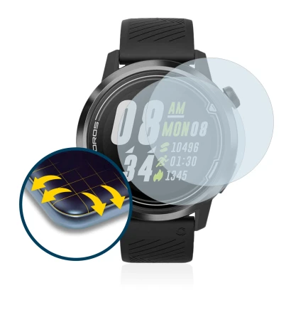 Imagen del dispositivo Coros Apex (42 mm) con una amplia variedad de protectores de pantalla.