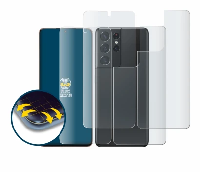 Imagen del dispositivo Samsung Galaxy S21 Ultra 5G (Frontal+Trasero) con una amplia variedad de protectores de pantalla.
