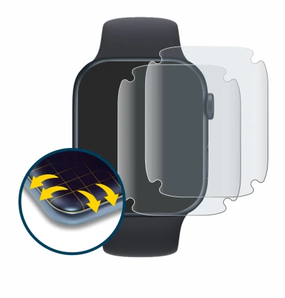 Imagen del dispositivo Apple Watch Series 7 (45 mm) con una amplia variedad de protectores de pantalla.