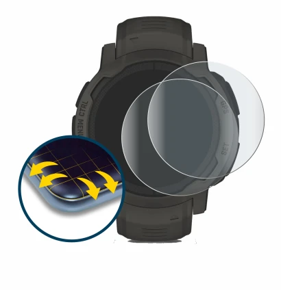 Imagen del dispositivo Garmin Instinct 2 Solar con una amplia variedad de protectores de pantalla.
