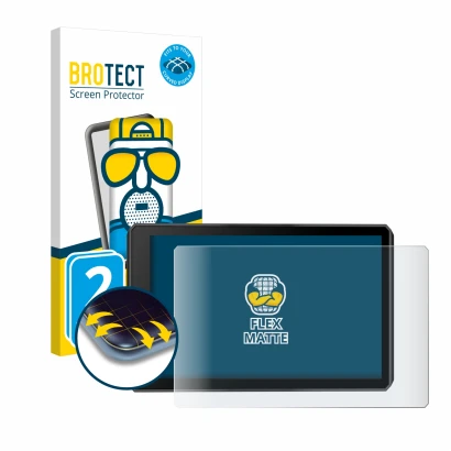 Parte frontal de un envase de producto con el logotipo de la marca BROTECT. Al lado se muestra el dispositivo Garmin zumo XT2