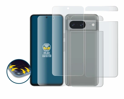 Imagen del dispositivo Google Pixel 8 (Frontal+Trasero) con una amplia variedad de protectores de pantalla.