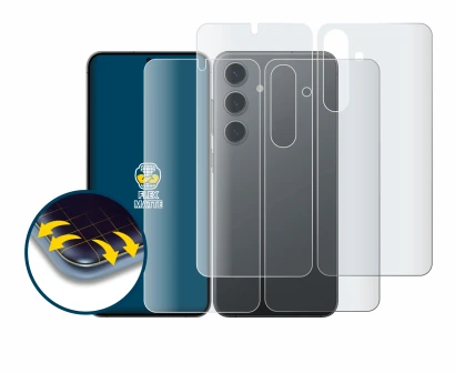 Imagen del dispositivo Samsung Galaxy S24 (Frontal+Trasero) con una amplia variedad de protectores de pantalla.