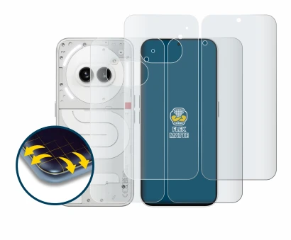 Imagen del dispositivo Nothing Phone (2a) (Frontal+Trasero) con una amplia variedad de protectores de pantalla.