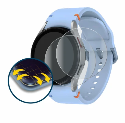 Imagen del dispositivo Samsung Galaxy Watch FE con una amplia variedad de protectores de pantalla.