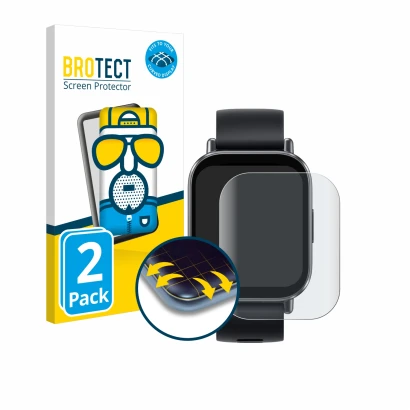 Parte frontal de un envase de producto con el logotipo de la marca BROTECT. Al lado se muestra el dispositivo Xiaomi Redmi Wat