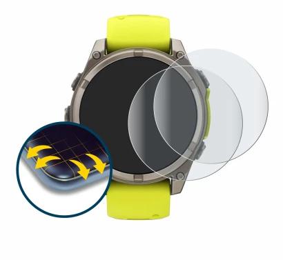 Imagen del dispositivo Garmin Fenix 8 Solar (47 mm) con una amplia variedad de protectores de pantalla.