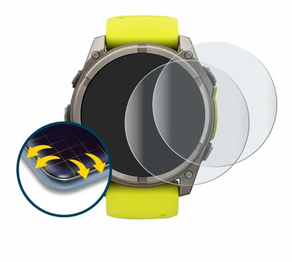 Imagen del dispositivo Garmin Fenix 8 Solar (51 mm) con una amplia variedad de protectores de pantalla.