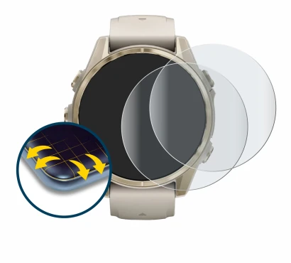 Imagen del dispositivo Garmin Fenix 8 (43 mm) con una amplia variedad de protectores de pantalla.
