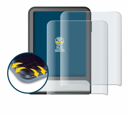 Imagen del dispositivo Ledger Flex con una amplia variedad de protectores de pantalla.