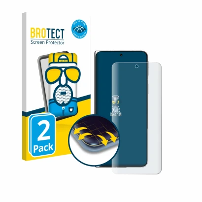 Parte frontal de un envase de producto con el logotipo de la marca BROTECT. Al lado se muestra el dispositivo Oppo Find N5 con