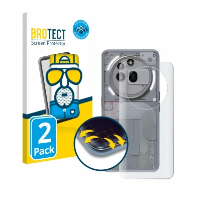 Parte frontal de un envase de producto con el logotipo de la marca BROTECT. Al lado se muestra el dispositivo Nothing Phone (3