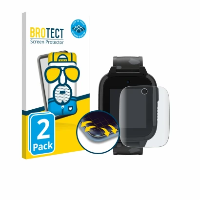 Parte frontal de un envase de producto con el logotipo de la marca BROTECT. Al lado se muestra el dispositivo Xplora XGO3 (2da