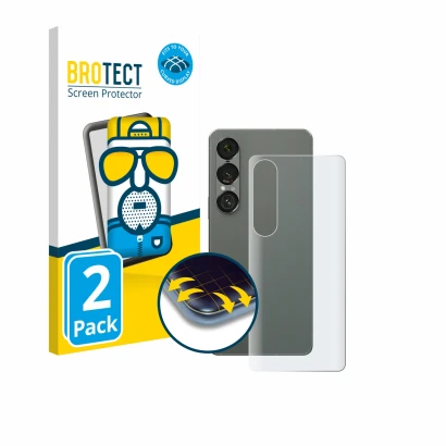 Parte frontal de un envase de producto con el logotipo de la marca BROTECT. Al lado se muestra el dispositivo Sony Xperia 1 VI