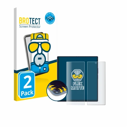 Parte frontal de un envase de producto con el logotipo de la marca BROTECT. Al lado se muestra el dispositivo Samsung Galaxy Z