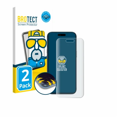 Parte frontal de un envase de producto con el logotipo de la marca BROTECT. Al lado se muestra el dispositivo Apple iPhone Air