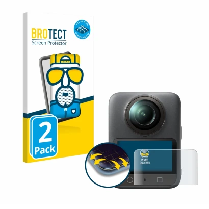 Parte frontal de un envase de producto con el logotipo de la marca BROTECT. Al lado se muestra el dispositivo DJI Osmo 360 con