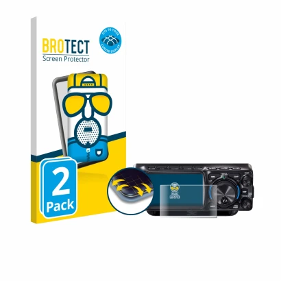 Parte frontal de un envase de producto con el logotipo de la marca BROTECT. Al lado se muestra el dispositivo Yaesu FTX-1 con 