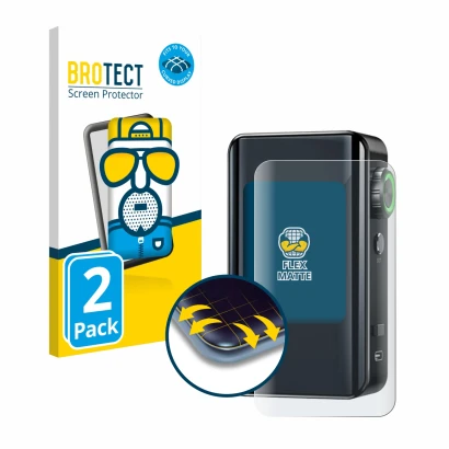 Parte frontal de un envase de producto con el logotipo de la marca BROTECT. Al lado se muestra el dispositivo Lost Vape Centau