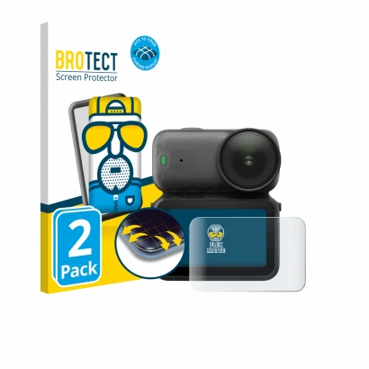 Parte frontal de un envase de producto con el logotipo de la marca BROTECT. Al lado se muestra el dispositivo DJI Osmo Nano co