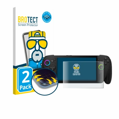 Parte frontal de un envase de producto con el logotipo de la marca BROTECT. Al lado se muestra el dispositivo ASUS ROG Xbox Al