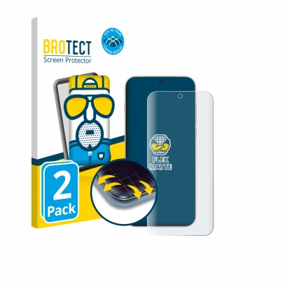 Parte frontal de un envase de producto con el logotipo de la marca BROTECT. Al lado se muestra el dispositivo OnePlus 15 con s