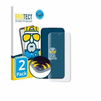 Parte frontal de un envase de producto con el logotipo de la marca BROTECT. Al lado se muestra el dispositivo Xiaomi Poco F8 P