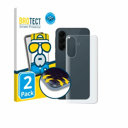 Parte frontal de un envase de producto con el logotipo de la marca BROTECT. Al lado se muestra el dispositivo Samsung Galaxy A