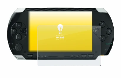 Imagen del dispositivo Sony PSP 1000 con una amplia variedad de protectores de pantalla.
