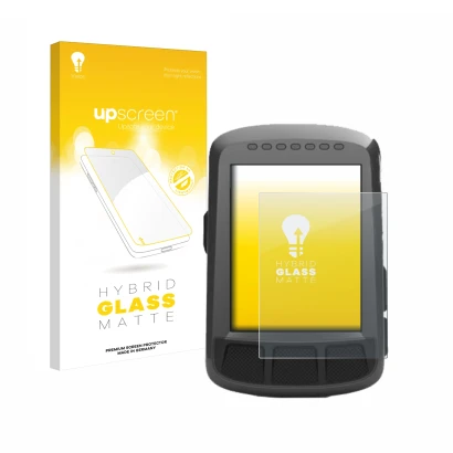 Parte frontal de un envase de producto con el logotipo de la marca upscreen. Al lado se muestra el dispositivo Wahoo Elemnt Bo