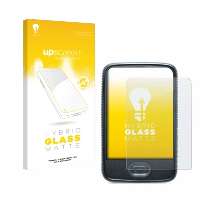 Parte frontal de un envase de producto con el logotipo de la marca upscreen. Al lado se muestra el dispositivo Dexcom G6 Recei