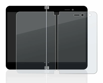 Imagen del dispositivo Microsoft Surface Duo con una amplia variedad de protectores de pantalla.