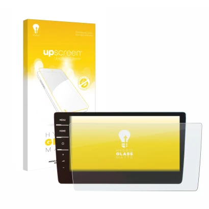 Parte frontal de un envase de producto con el logotipo de la marca upscreen. Al lado se muestra el dispositivo Volkswagen Tour