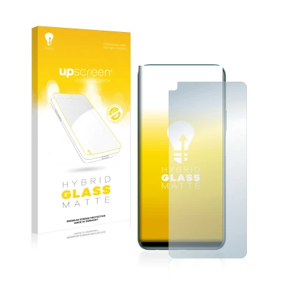 Parte frontal de un envase de producto con el logotipo de la marca upscreen. Al lado se muestra el dispositivo Huawei P40 lite