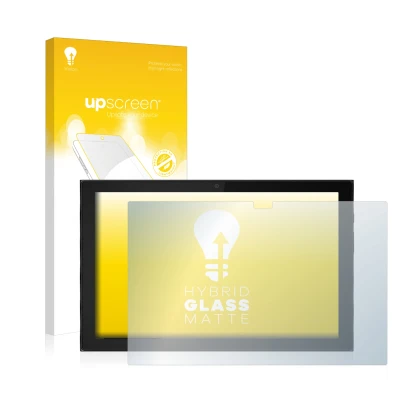 Parte frontal de un envase de producto con el logotipo de la marca upscreen. Al lado se muestra el dispositivo Lenovo IdeaPad 