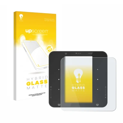 Parte frontal de un envase de producto con el logotipo de la marca upscreen. Al lado se muestra el dispositivo ISDT P30 con su