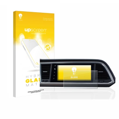 Parte frontal de un envase de producto con el logotipo de la marca upscreen. Al lado se muestra el dispositivo Seat Ateca Styl