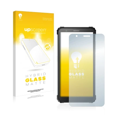 Parte frontal de un envase de producto con el logotipo de la marca upscreen. Al lado se muestra el dispositivo Blackview BV660