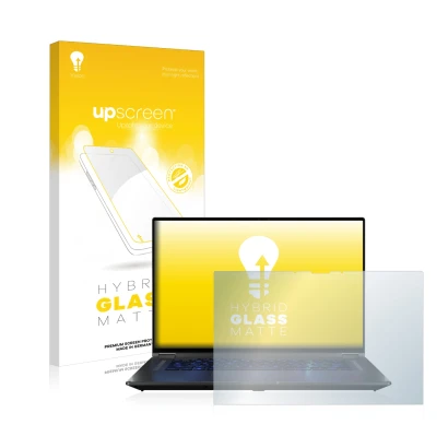 Parte frontal de un envase de producto con el logotipo de la marca upscreen. Al lado se muestra el dispositivo ASUS ROG Flow X