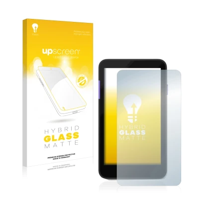 Parte frontal de un envase de producto con el logotipo de la marca upscreen. Al lado se muestra el dispositivo Zettle Terminal