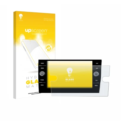 Parte frontal de un envase de producto con el logotipo de la marca upscreen. Al lado se muestra el dispositivo Volkswagen Taig