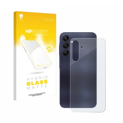 Parte frontal de un envase de producto con el logotipo de la marca upscreen. Al lado se muestra el dispositivo Samsung Galaxy 