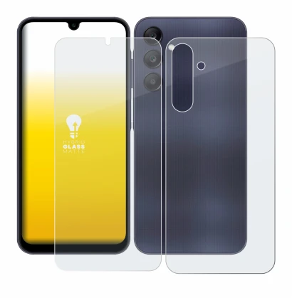 Imagen del dispositivo Samsung Galaxy A25 5G (Frontal+Trasero) con una amplia variedad de protectores de pantalla.