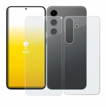 Imagen del dispositivo Samsung Galaxy S24 (Frontal+Trasero) con una amplia variedad de protectores de pantalla.