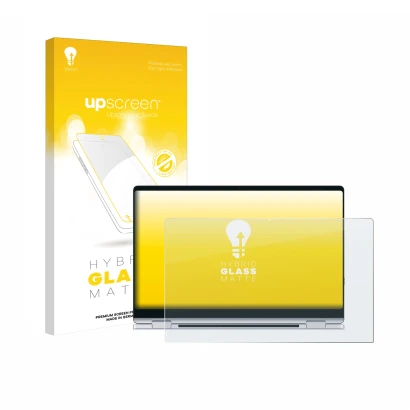 Parte frontal de un envase de producto con el logotipo de la marca upscreen. Al lado se muestra el dispositivo Samsung Galaxy 