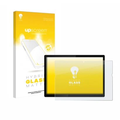 Parte frontal de un envase de producto con el logotipo de la marca upscreen. Al lado se muestra el dispositivo Lenovo ThinkPad