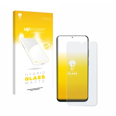 Parte frontal de un envase de producto con el logotipo de la marca upscreen. Al lado se muestra el dispositivo Doogee N55 Pro 